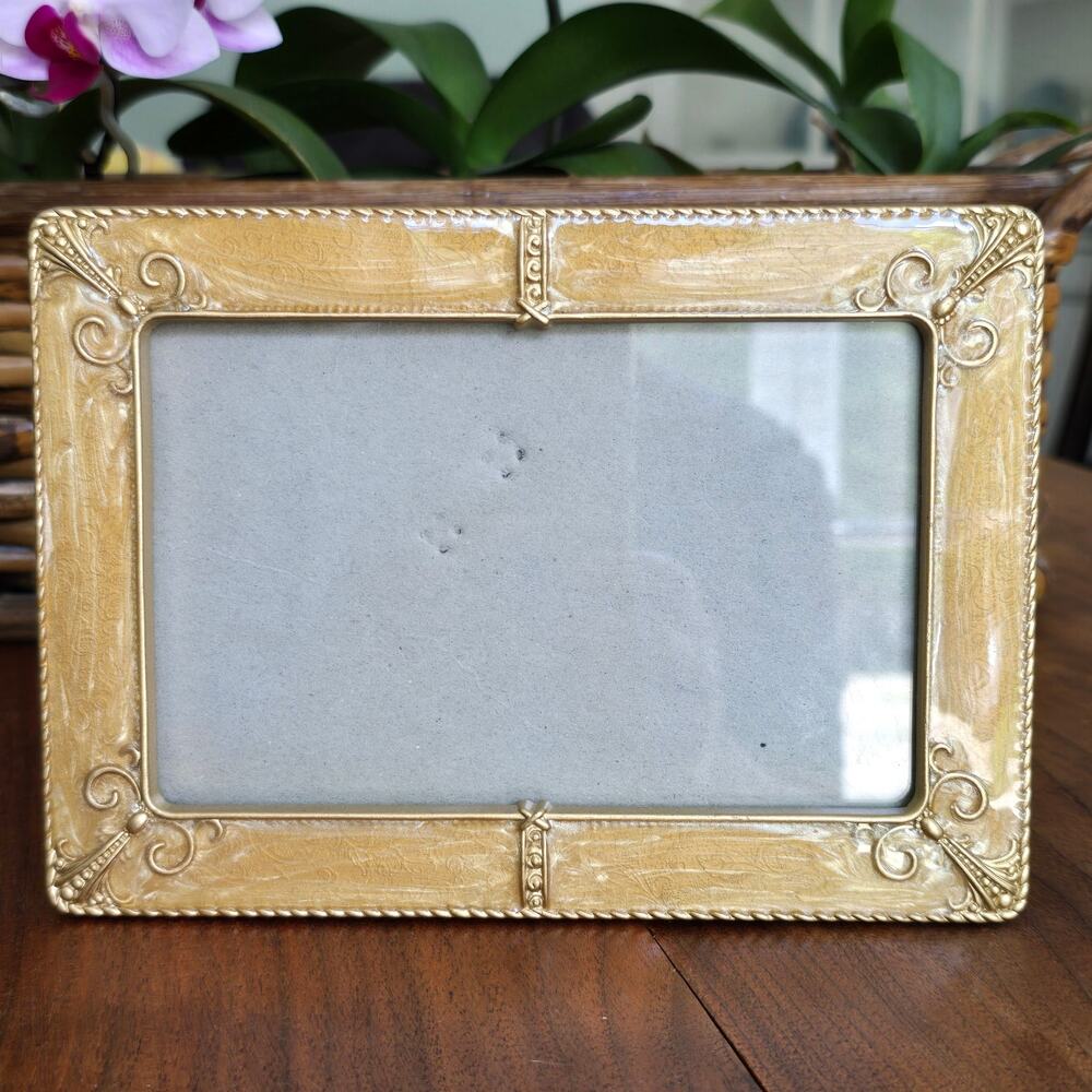 Vintage Enameled Picture Frame Easel Back Cream Gold Shimmer Decorative Classic